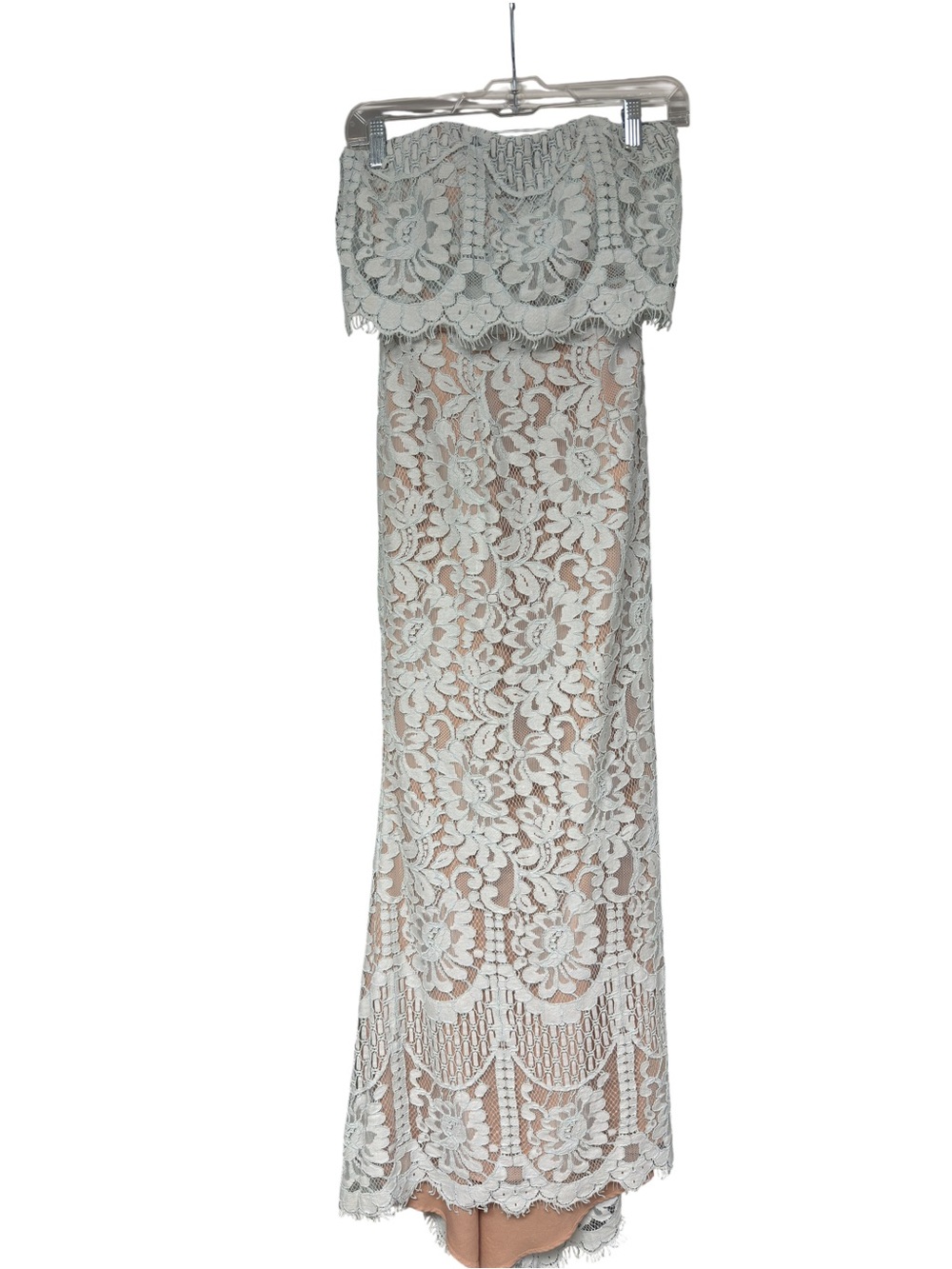 Jarlo Petite Lace Strapless Gown Illusion Dress Wedding Formal Pale Blue Size 6 - Picture 2 of 9